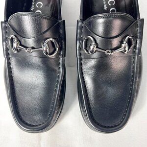 GUCCI Men's Silver horsebit Black Leather Loafer, 6 1/2 D $1050 retail